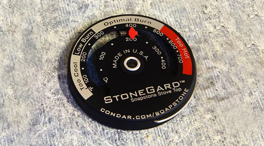 Condar soapstone thermometer on soapstone stove top